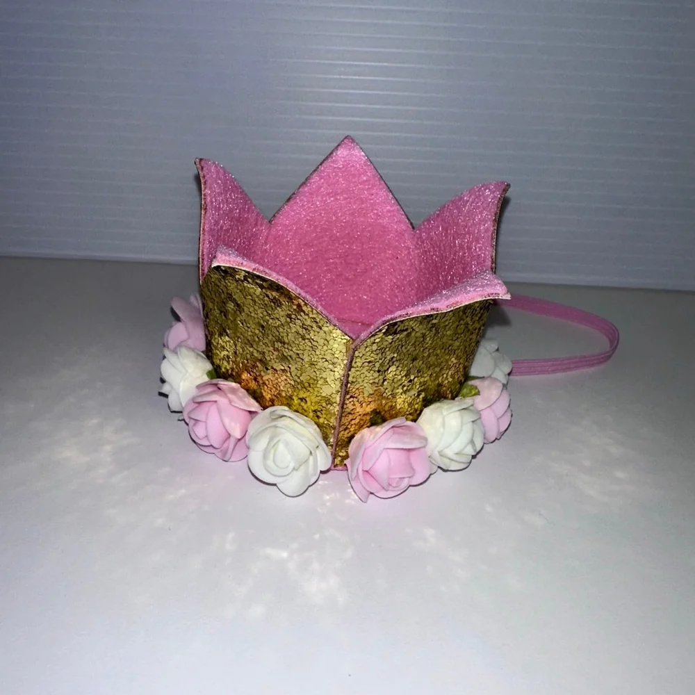Baby Girl Pink Gold 1/2 Birthday Party Hat One Size Crown